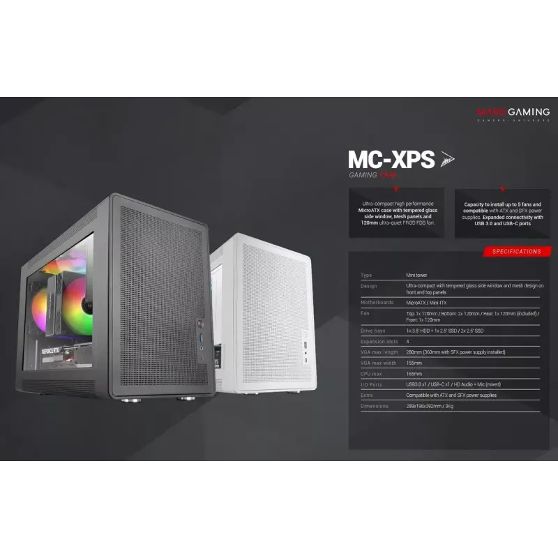 Computerbehuizing Mars Gaming MCXPS mATX ultra-compact zwart