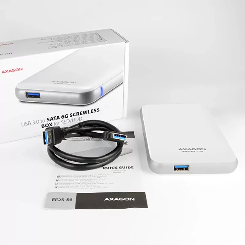 AXAGON EE25-S6 - HDD / SSD-behuizing - 2.5 inch - SATA - Serial ATA II - Serial ATA III - 5 Gbit/s - USB-connectiviteit - wit