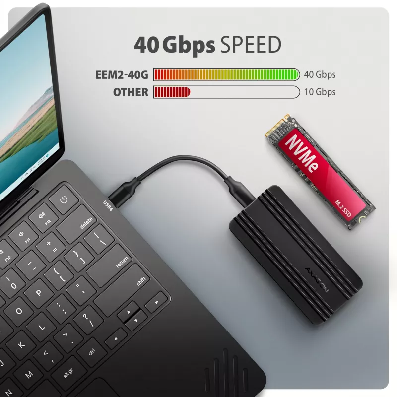 Axagon EEM2-40G USB-C 40Gbps M.2 NVMe SSD-behuizing, ARMORED aluminium