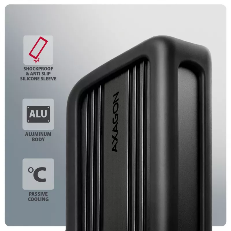 Axagon EEM2-40G USB-C 40Gbps M.2 NVMe SSD-behuizing, ARMORED aluminium