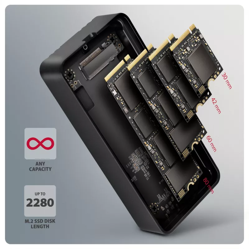 Axagon EEM2-40G USB-C 40Gbps M.2 NVMe SSD-behuizing, ARMORED aluminium