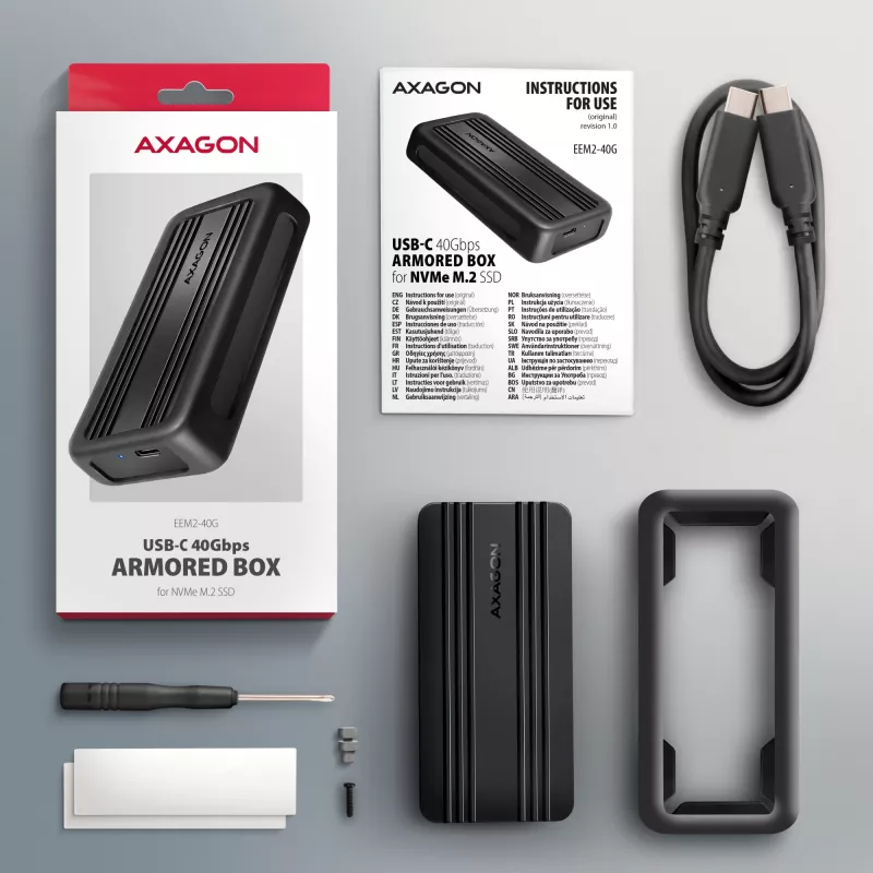 Axagon EEM2-40G USB-C 40Gbps M.2 NVMe SSD-behuizing, ARMORED aluminium