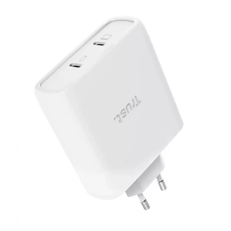 Oplader TRUST Maxo 100W 2-poorts USB-C GaN — 100 W, 2x USB-C, 20 V max, AC, binnen, 2 m kabel, wit