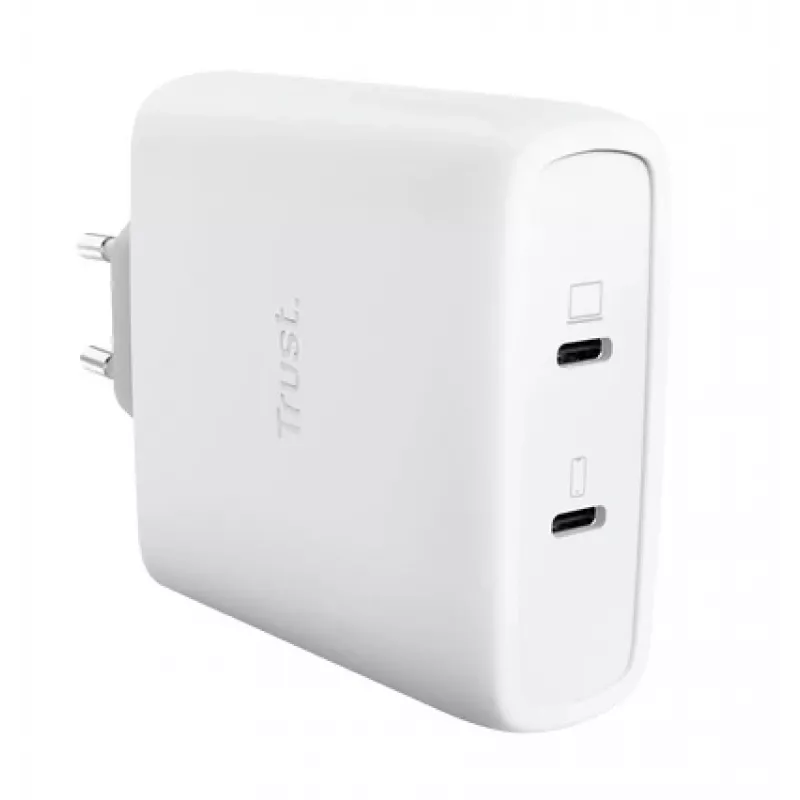 Oplader TRUST Maxo 100W 2-poorts USB-C GaN — 100 W, 2x USB-C, 20 V max, AC, binnen, 2 m kabel, wit