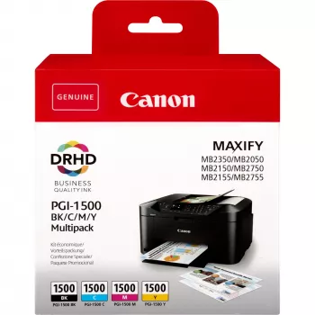 Canon PGI-1500 BK/C/M/Y inktpatronen multipack, zwart, cyaan, magenta, geel, pigmentinkt, pigmentinkt, 12,4 ml, multipack