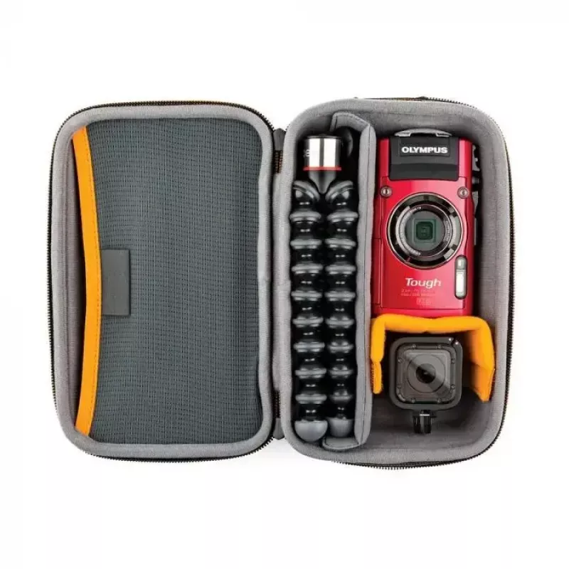 Cameratas Lowepro HARDSIDE CS 60 — hardcase tas, compact, 140×85×227 mm, zwart/oranje