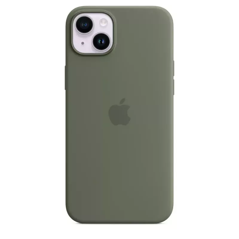 Hoes Apple iPhone 14 Plus silicone hoes met MagSafe olijf