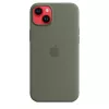 Hoes Apple iPhone 14 Plus silicone hoes met MagSafe olijf