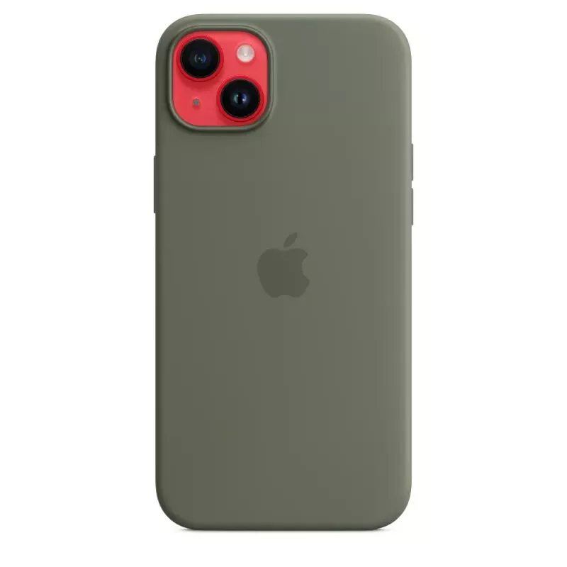 Hoes Apple iPhone 14 Plus silicone hoes met MagSafe olijf