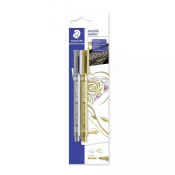 Staedtler 8323-S BK2 metallic marker, ronde punt 1-2 mm, goud/zilver, 2-pack