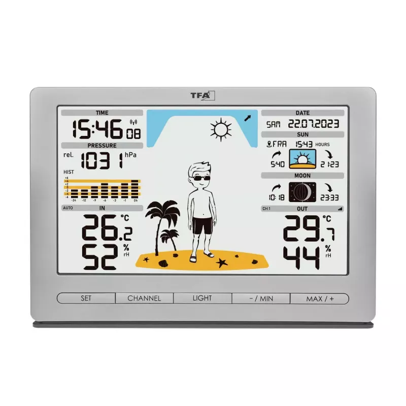 TFA-Dostmann Meteo Jack zilver binnen- buitenthermometer hygrometer barometer