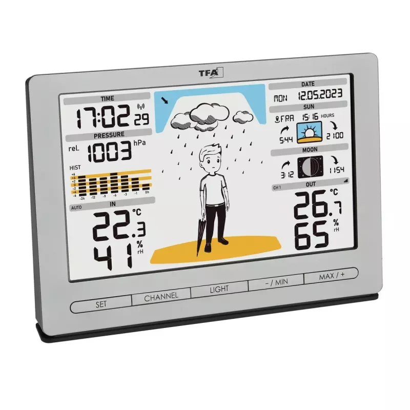 TFA-Dostmann Meteo Jack zilver binnen- buitenthermometer hygrometer barometer