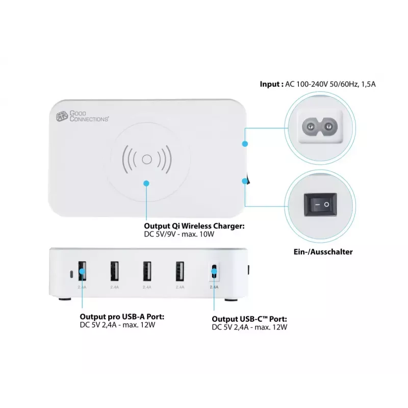Mobiele oplader Alcasa PCA-D005W universeel wit AC draadloos snelladen