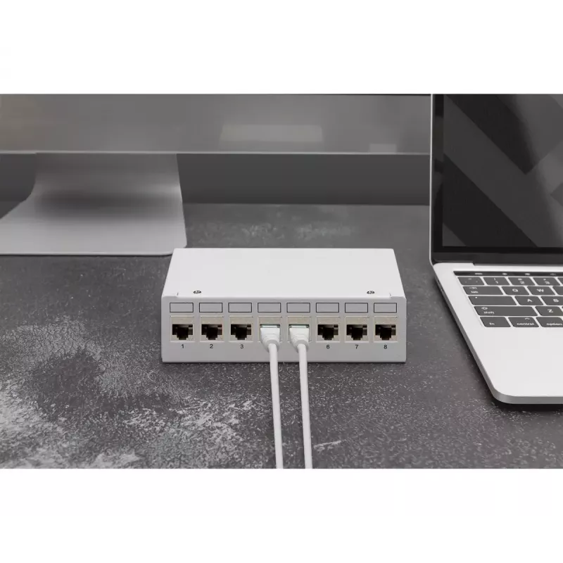 Patchpaneel DIGITUS desktop modulair blank, afgeschermd, 8-poorts, staal, grijs, wandmontage