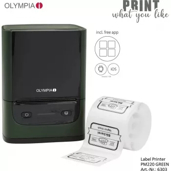 Labelprinter Olympia PM 220 groen — compacte desktop-labelprinter, model PM 220 (groen)