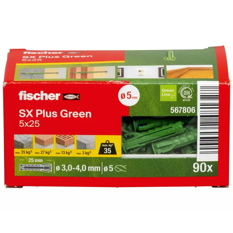 Schroefanker Fischer SX Plus groen 25 mm 90 stuks
