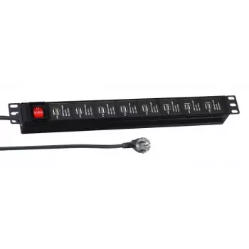 EFB 19-inch 1,5U stekkerdoos 18x USB met schakelaar, zwart (EK631USB.1,5)