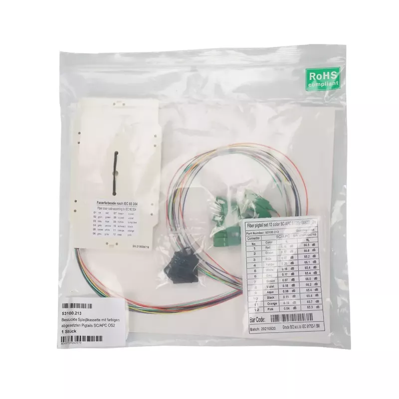 EFB Elektronik 53100.211 Bestukte splitscassette met gekleurde SC OS2 pigtails, 0,8 m