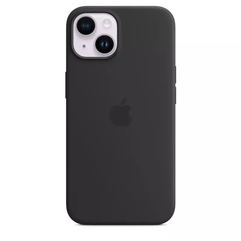 Silicone hoes met MagSafe voor iPhone 14 van Apple — microvezel/silicone, 6,1 inch (Midnight)