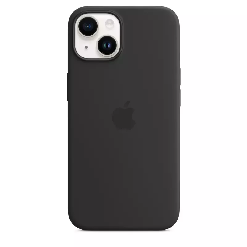 Silicone hoes met MagSafe voor iPhone 14 van Apple — microvezel/silicone, 6,1 inch (Midnight)