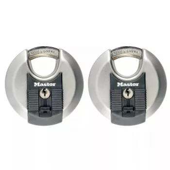 Discus-hangslot MASTER LOCK 70 mm RVS gelijksluitend 2-pack