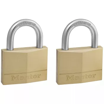 Hangslot MASTERLOCK 50 mm massief messing lichaam, 2-pack, cilindrische beugel
