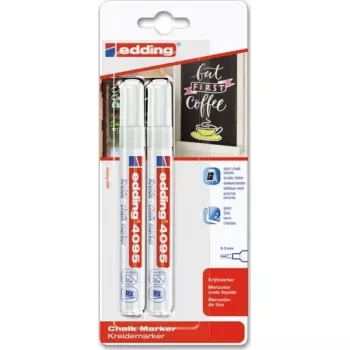 Krijtmarker Edding 2 4095 White — navulbare vloeibare krijtmarker, witte inkt, fijne ronde punt