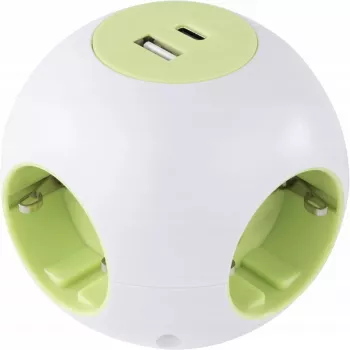 Stopcontactblok REV PowerGlobe 4-voudig met USB-aansluitingen, wit, 1,4 m kabel