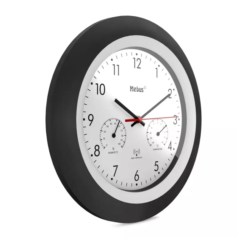 Digitaal uurwerk Mebus 19449 rond zwart wit batterij AA 30 cm
