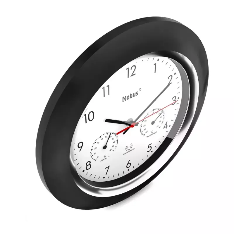 Digitaal uurwerk Mebus 19453 rond zwart wit batterij AA