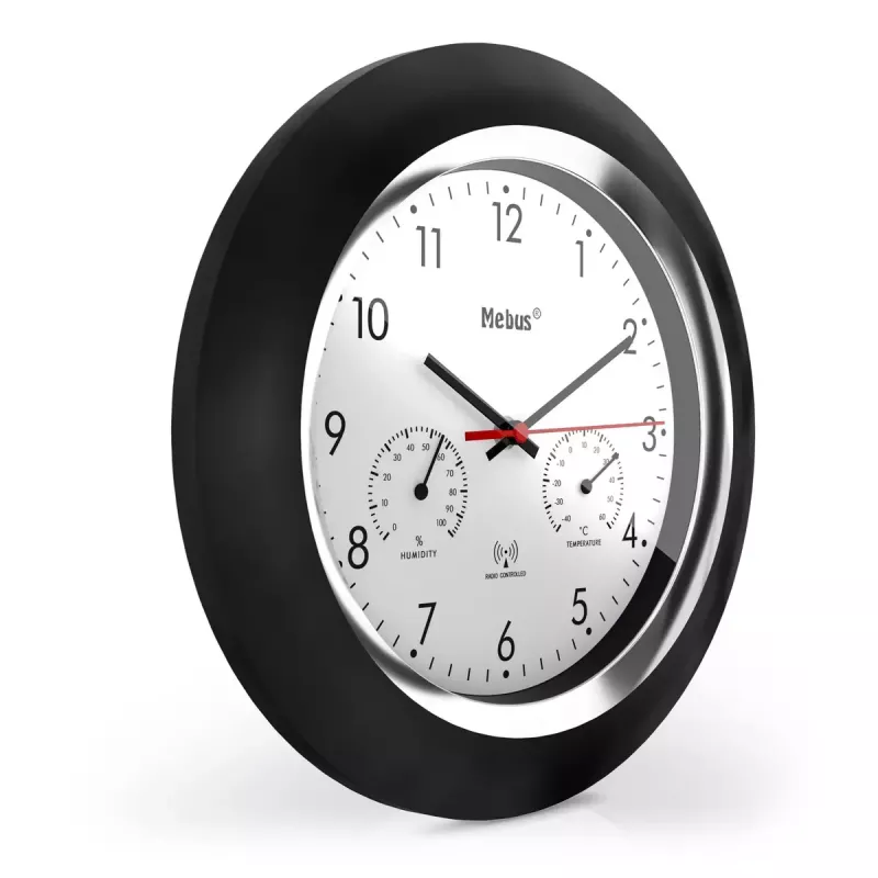 Digitaal uurwerk Mebus 19453 rond zwart wit batterij AA