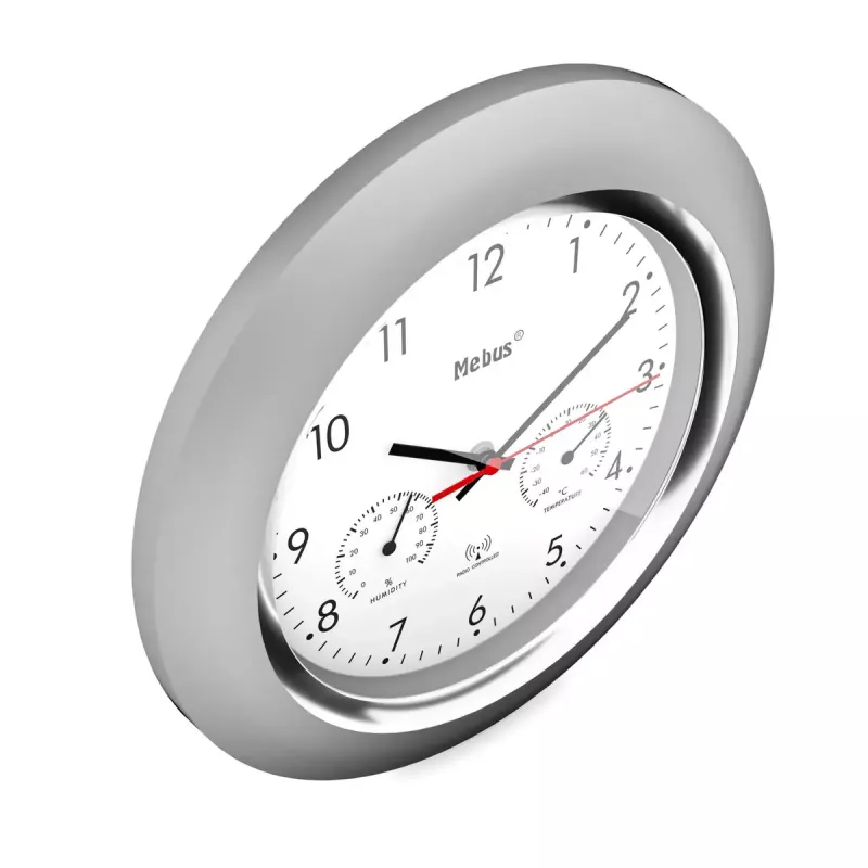 Digitaal uurwerk Mebus 19454 rond zilver wit batterij AA