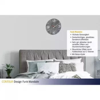 Wandklok TFA-Dostmann CONTOUR rond grijs wit 35 cm
