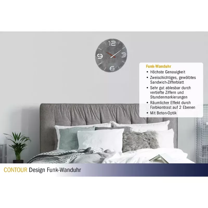 Wandklok TFA-Dostmann CONTOUR rond grijs wit 35 cm