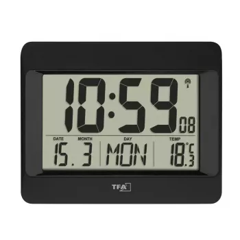 Digitale wekker TFA-Dostmann 60.4519.01 zwart batterijgevoed