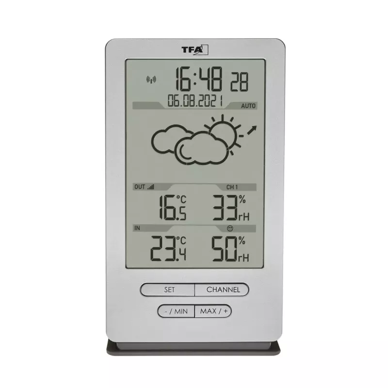 Elektronische omgevingsthermometer TFA-Dostmann 35.1162.54 binnen/buiten zwart zilver
