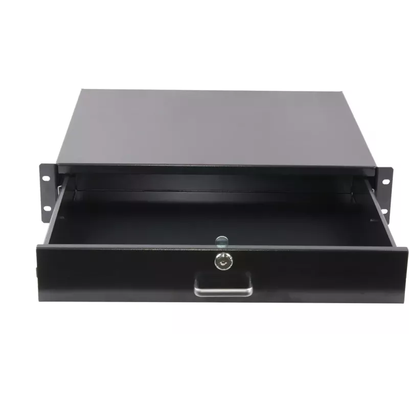 Lade-eenheid Rockstable 2 HE 19 inch afsluitbare lade staal zwart