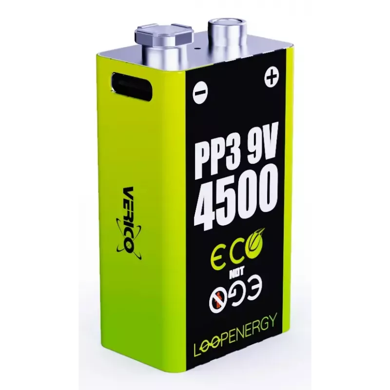 Oplaadbaar 9V-batterijpak VERICO LoopEnergy PP3 4500 — Li-Ion, 2 stuks, 500 mAh, USB-C-laden