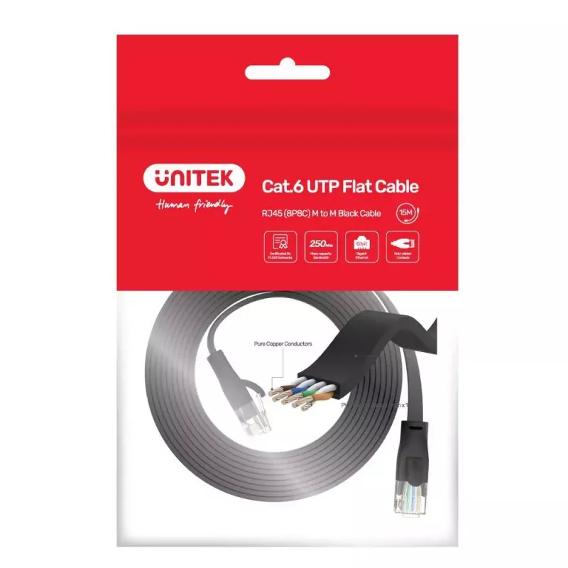 Ethernetkabel UNITEK Cat 6 UTP RJ45 20 m zwart