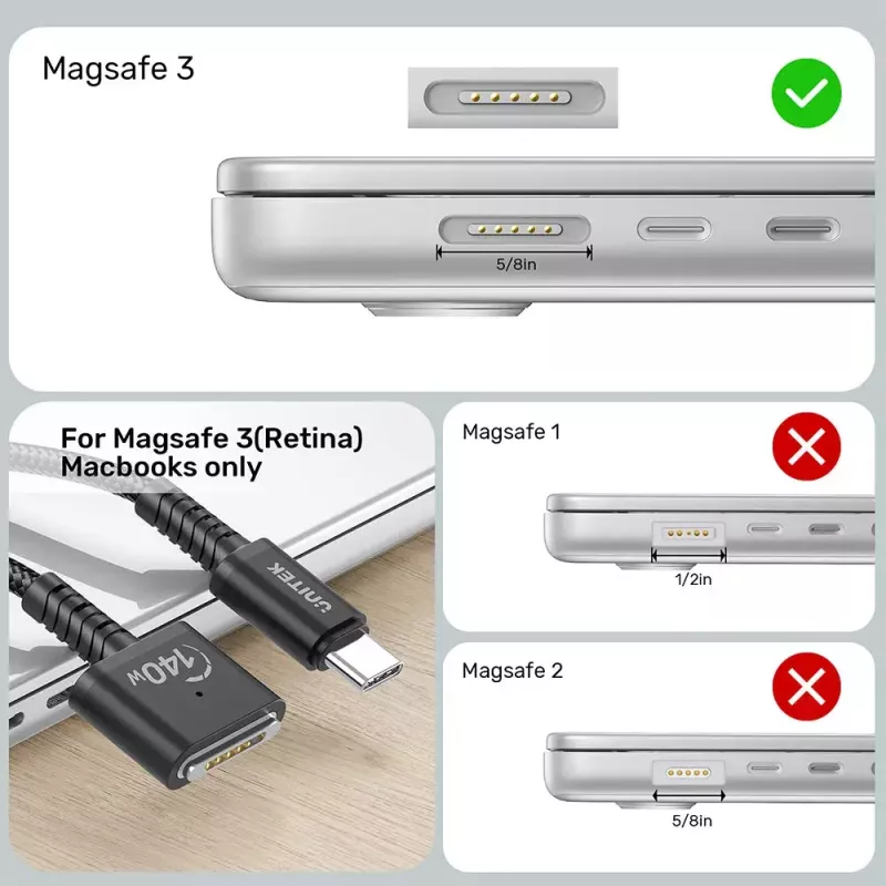 Stroomkabel UNITEK C14121BK-1M zwart MagSafe 3 USB C 1m 28V 5A