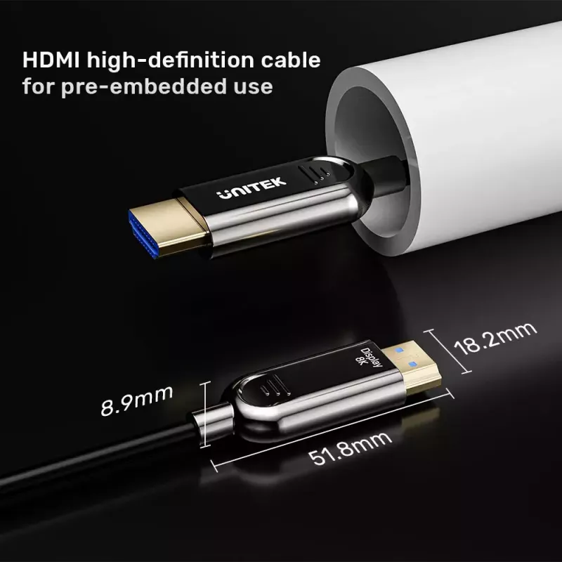HDMI-kabel UNITEK C11085GY01-80M 80m 2.1 48 Gbit/s zwart