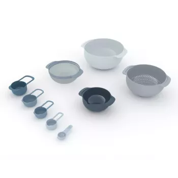 Set Joseph Joseph Nest stapelbaar blauw grijs 4,5 L schaal 1,65 L vergiet
