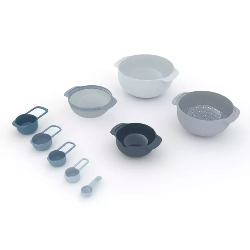 Set Joseph Joseph Nest stapelbaar blauw grijs 4,5 L schaal 1,65 L vergiet