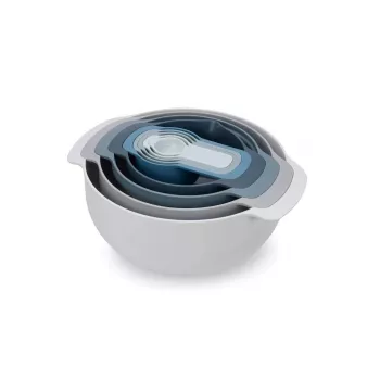 Set Joseph Joseph Nest stapelbaar blauw grijs 4,5 L schaal 1,65 L vergiet