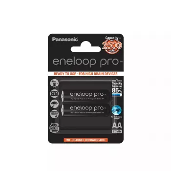 Oplaadbare AA-batterij Panasonic BK-3HCDE/2BE 2500mAh 1,2V, 2 stuks