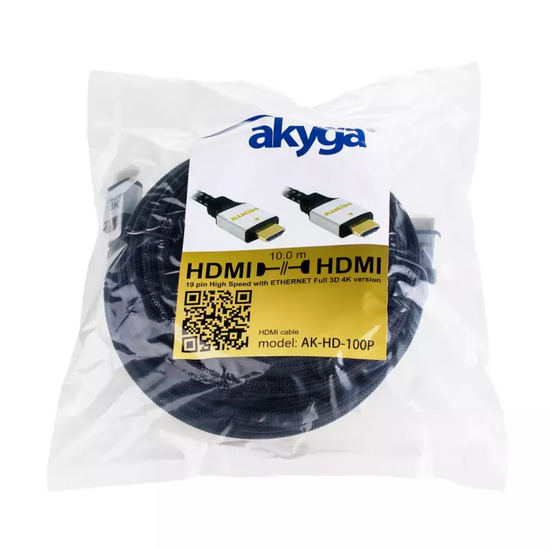 Akyga AK-HD-100P HDMI-2.0-kabel, omvlochten, PRO-serie, 10 m, zwart