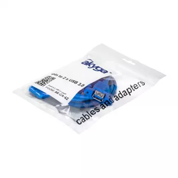 Akyga AK-CA-62 interne USB-3.0-adapterkabel, 19-pins header naar 2 x USB-A bus, 0,65 m