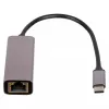 Akyga AK-AD-65 USB-C-naar-Gigabit-Ethernet-adapter, RJ45, 15 cm, zilver