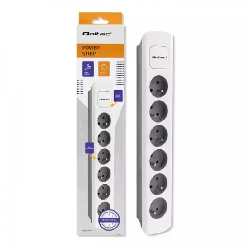 Stroomverdeler Qoltec 50297 1,8 m 6 AC-stopcontacten binnen grijs wit