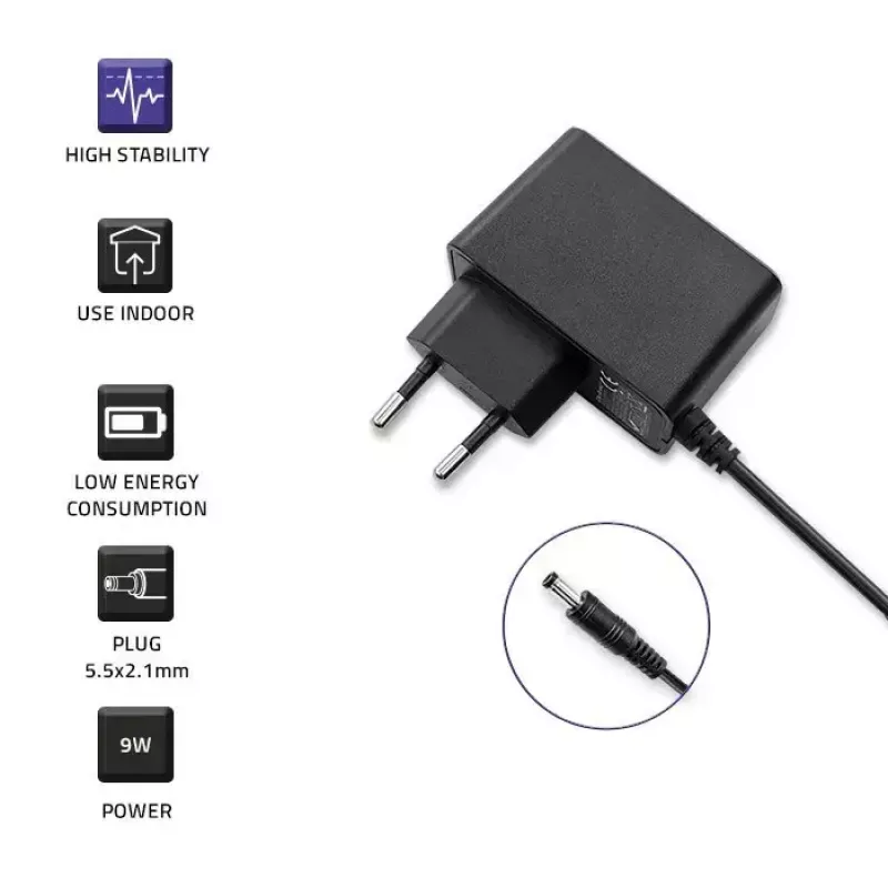 Voedingsstekker QOLTEC 52412 — 9W (9V 1A) externe voeding voor draagbare apparaten